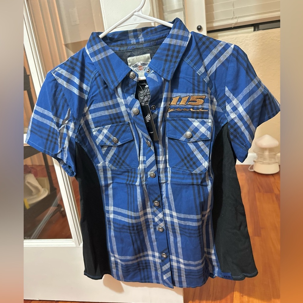 Harley-Davidson Blue Plaid Short-Sleeve Button-Down Shirt